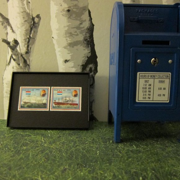 Sailing Framed Postage Stamp Art 3.5"x5", Paraguay, Pirate, sail boat gift - Picture 4 of 4